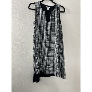 Bar III Black White Printed Combo Asymmetrical Contrast‎ Dress S Corporate Goth